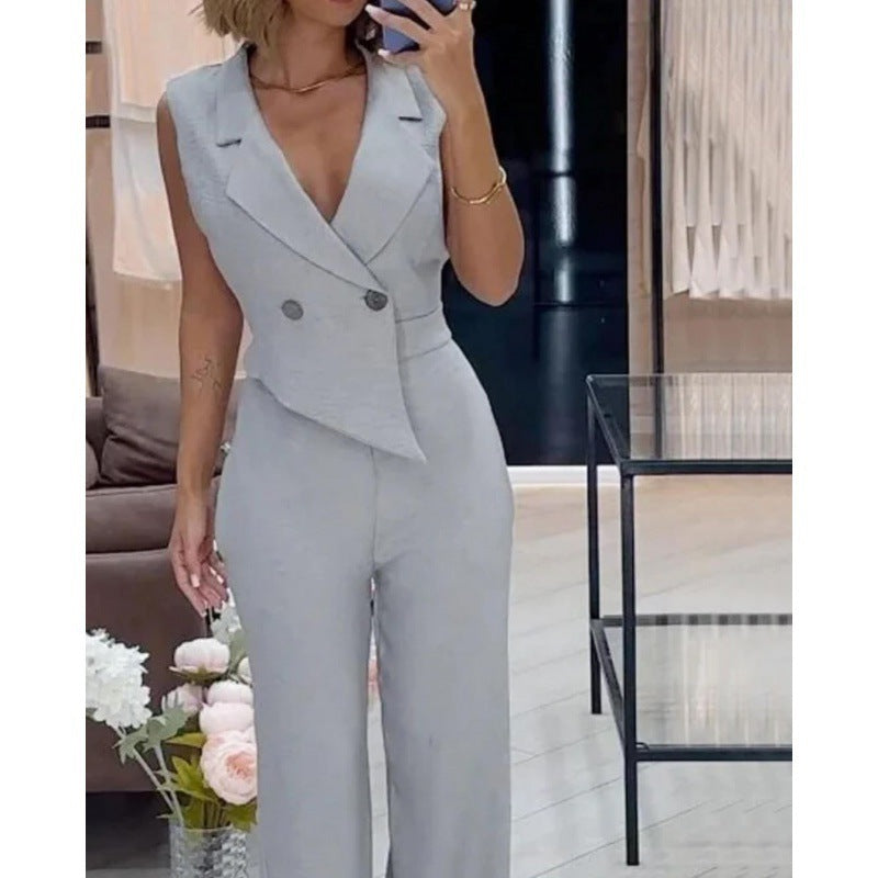 Solid Color Fashion Asymmetric Professional Casual Temperament Jumpsuit For Women