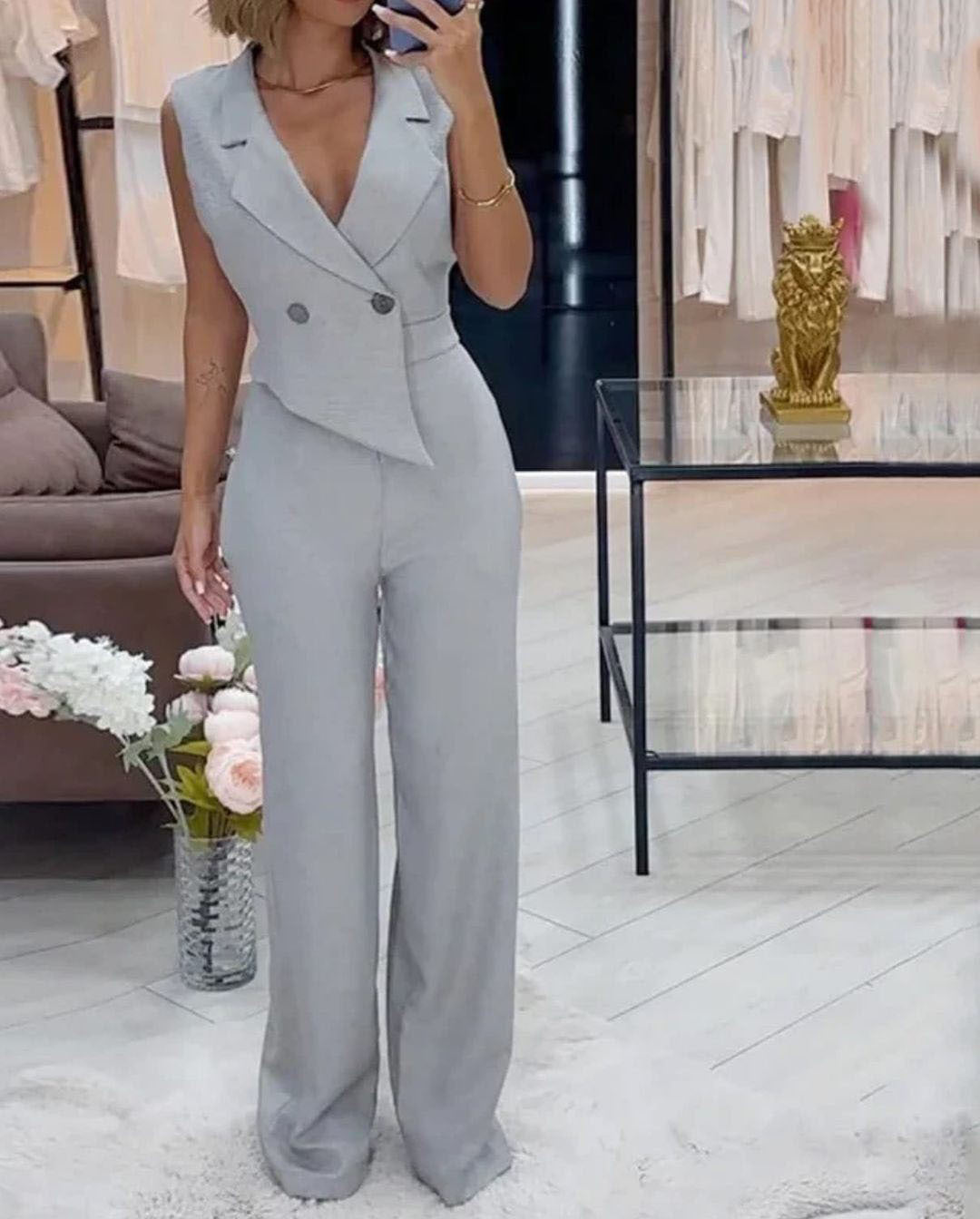 Solid Color Fashion Asymmetric Professional Casual Temperament Jumpsuit For Women