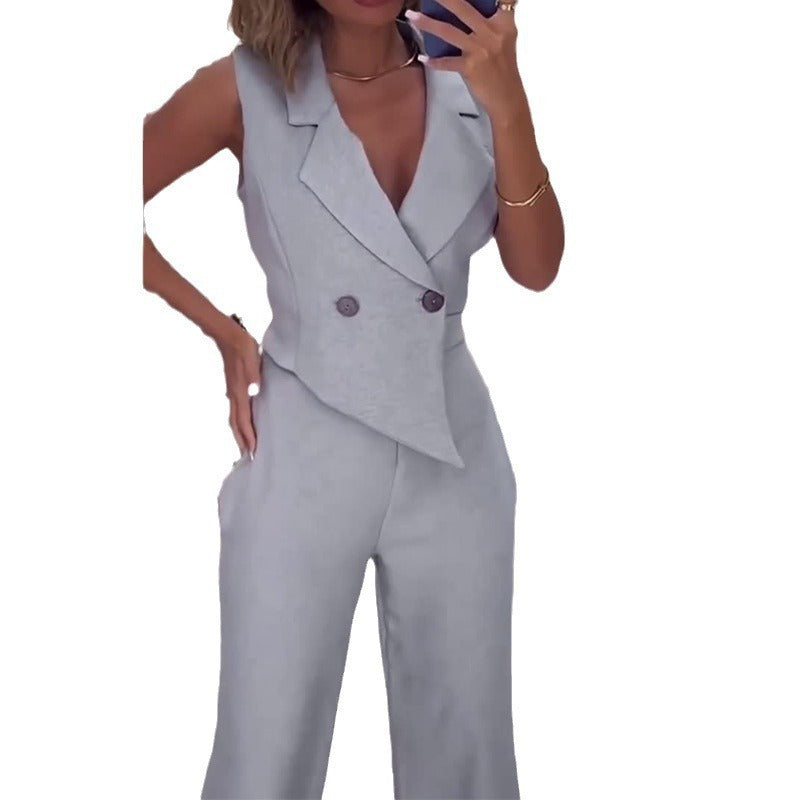 Solid Color Fashion Asymmetric Professional Casual Temperament Jumpsuit For Women