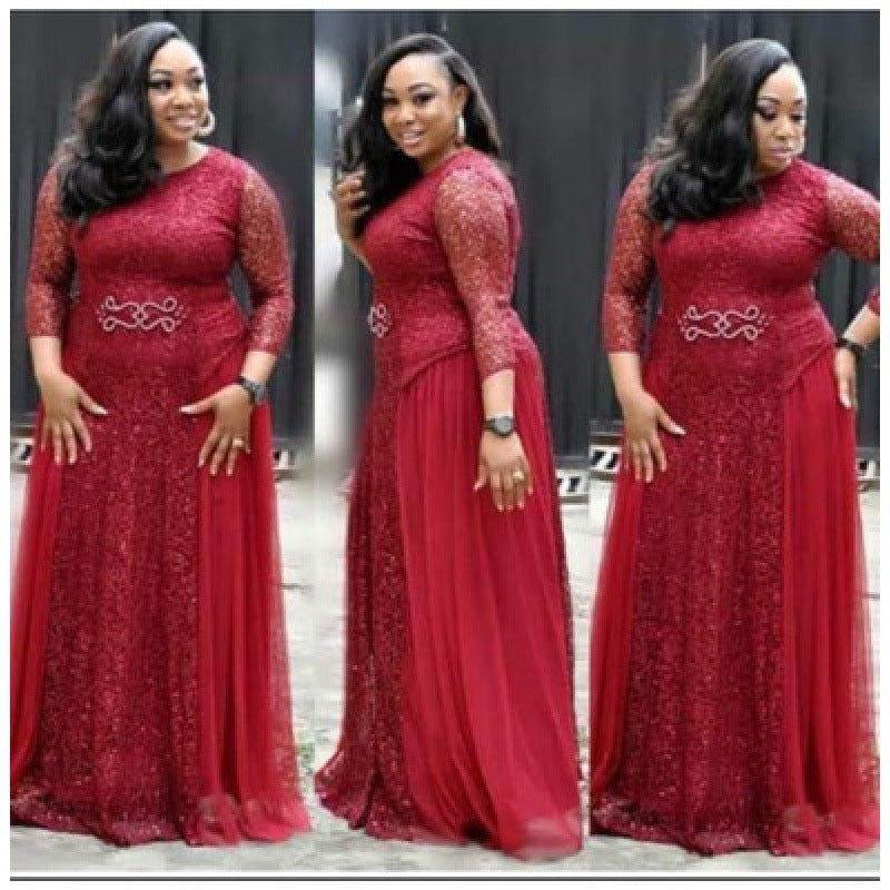 African Women's Dresses Plus size Woman Dresses Lace Navy Blue Red