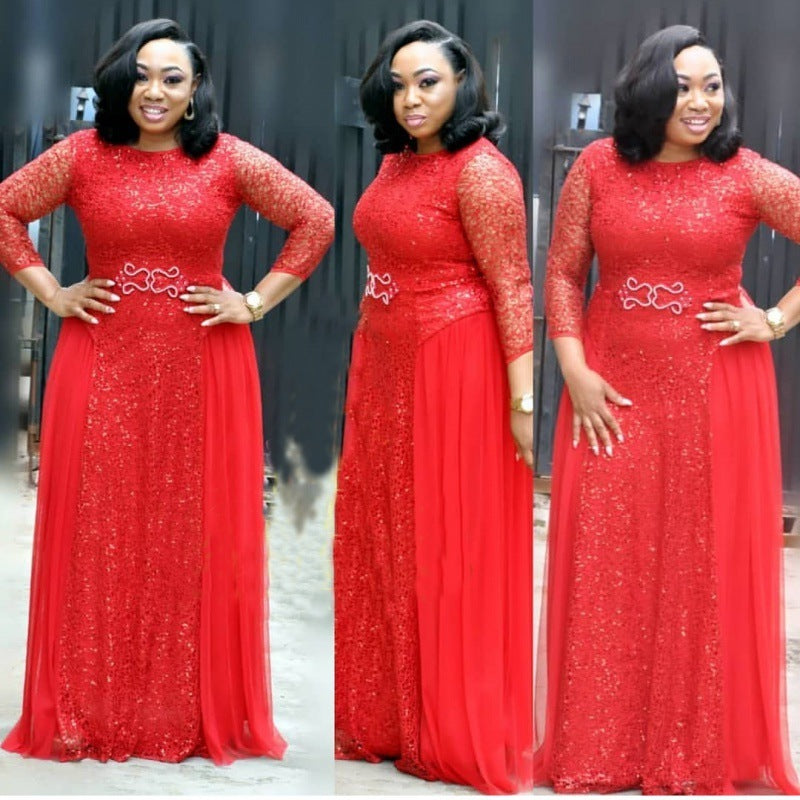 African Women's Dresses Plus size Woman Dresses Lace Navy Blue Red