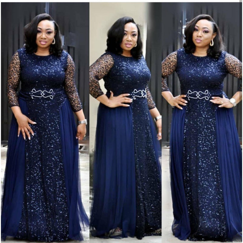 African Women's Dresses Plus size Woman Dresses Lace Navy Blue Red