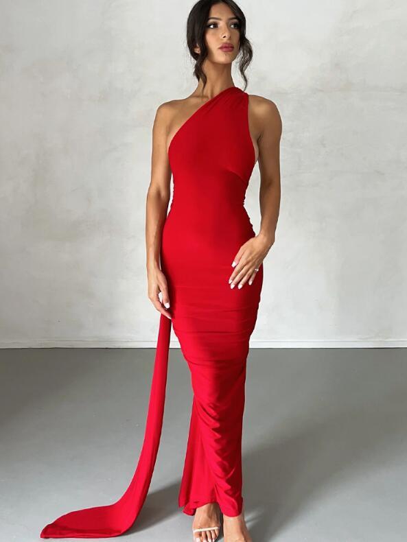 Sexy Backless Pleated Slim-fit Solid Color Dress