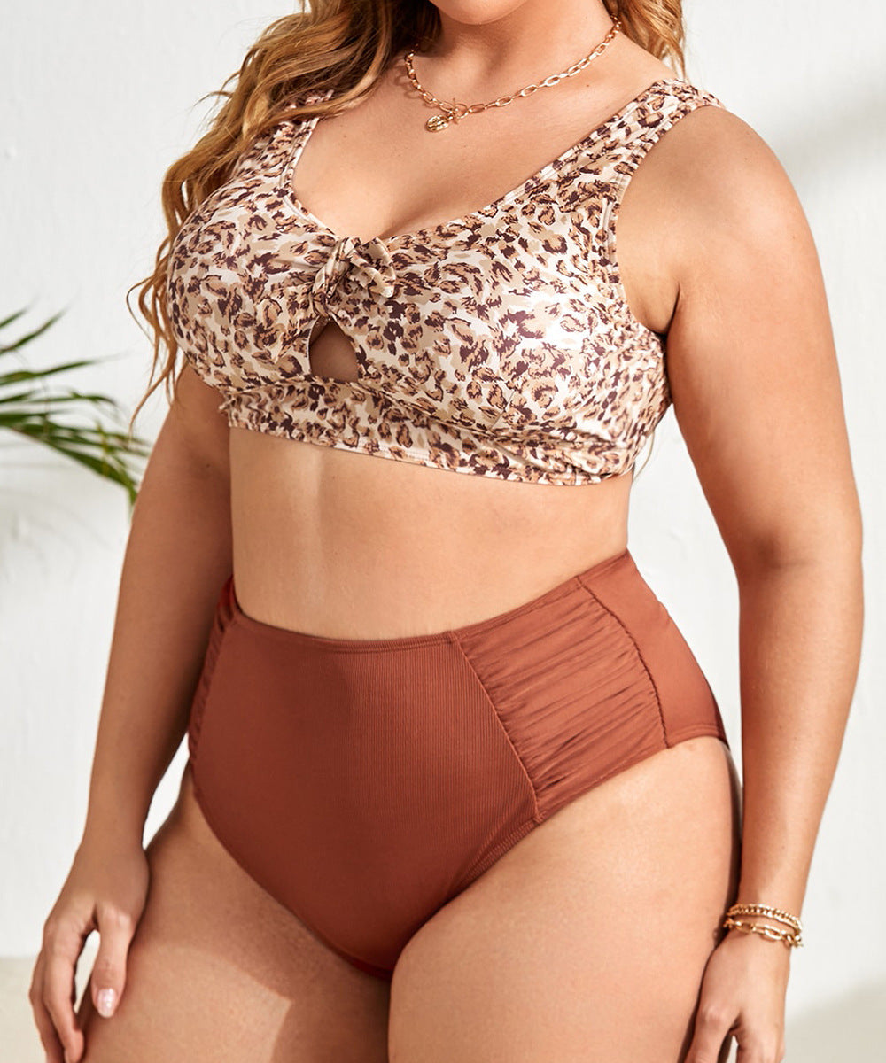 Tangini Plus Size Woman Swimsuit Leopard Print Conservative