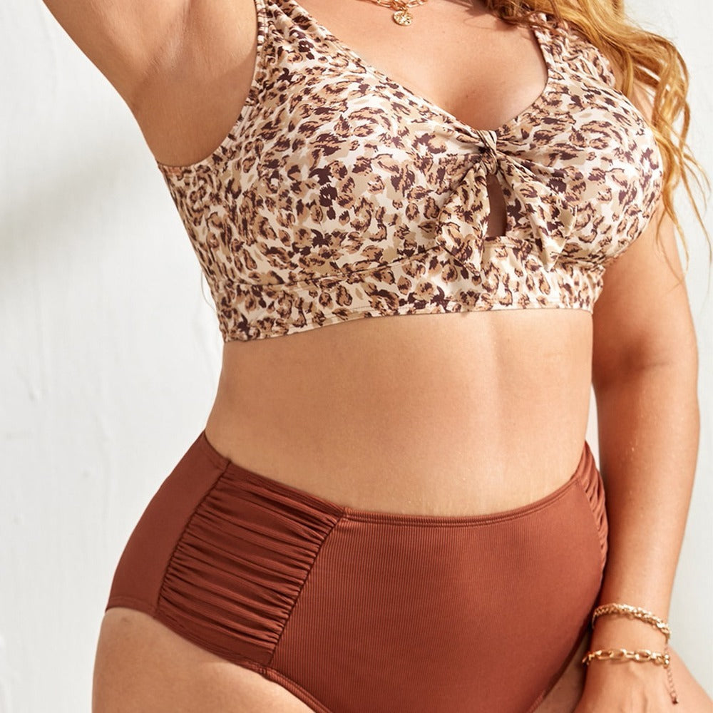 Tangini Plus Size Woman Swimsuit Leopard Print Conservative