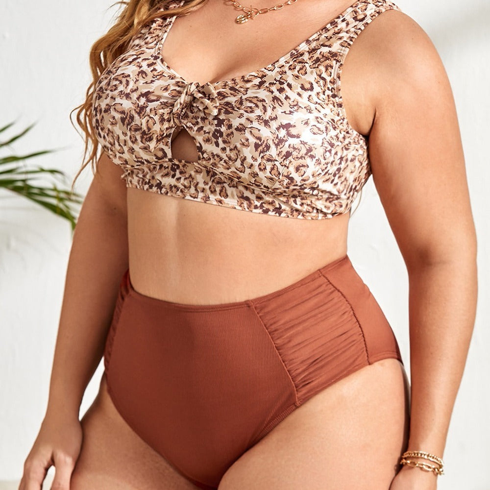 Tangini Plus Size Woman Swimsuit Leopard Print Conservative