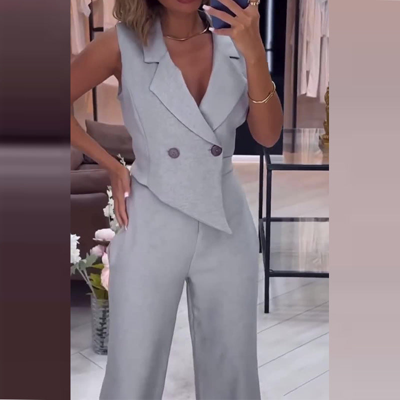 Solid Color Fashion Asymmetric Professional Casual Temperament Jumpsuit For Women