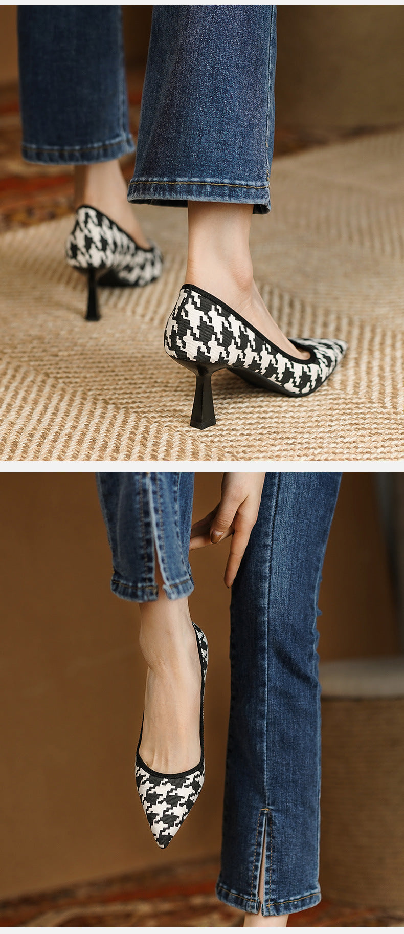 Thousand Bird Pattern Shallow Mouth Stiletto Single Shoes Women Elegant