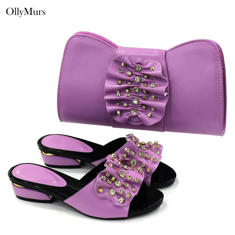 New African Women Shoes And Purse Set Fashion Decorated With Crystal Slipper Shoes And Bag Set For Party On Sale