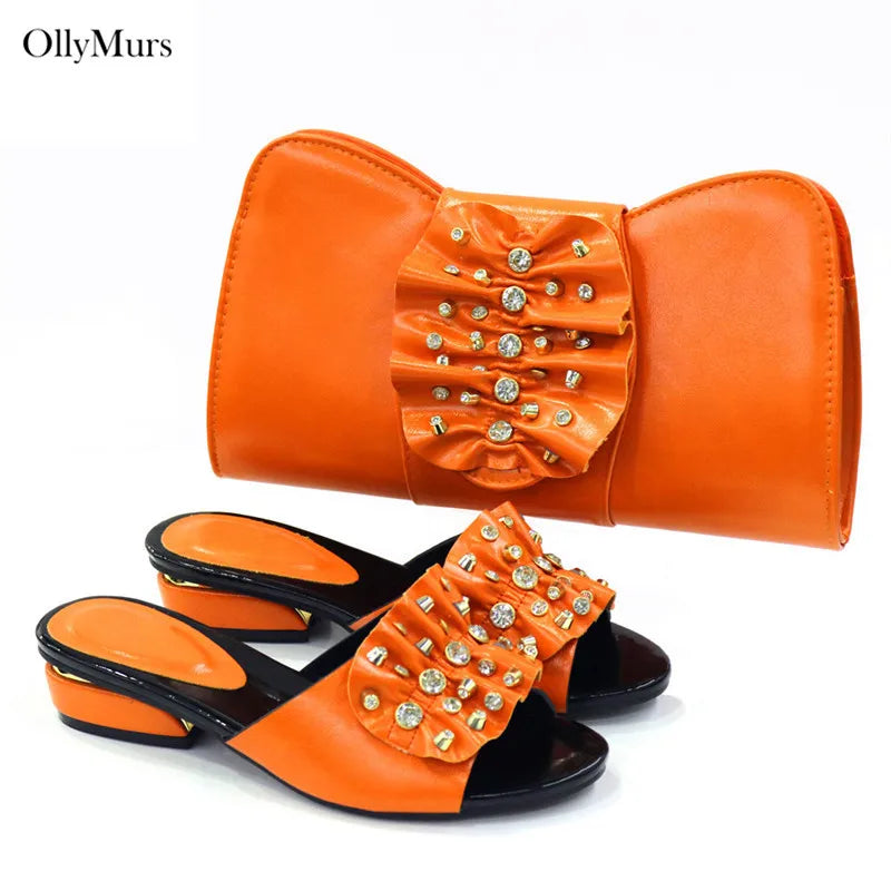 New African Women Shoes And Purse Set Fashion Decorated With Crystal Slipper Shoes And Bag Set For Party On Sale