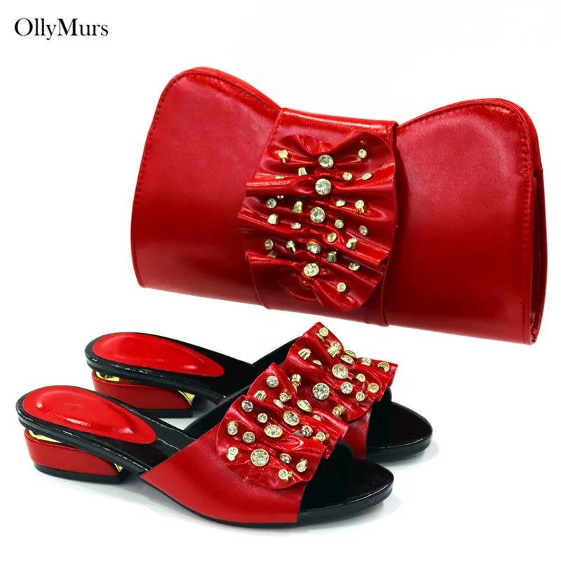 New African Women Shoes And Purse Set Fashion Decorated With Crystal Slipper Shoes And Bag Set For Party On Sale