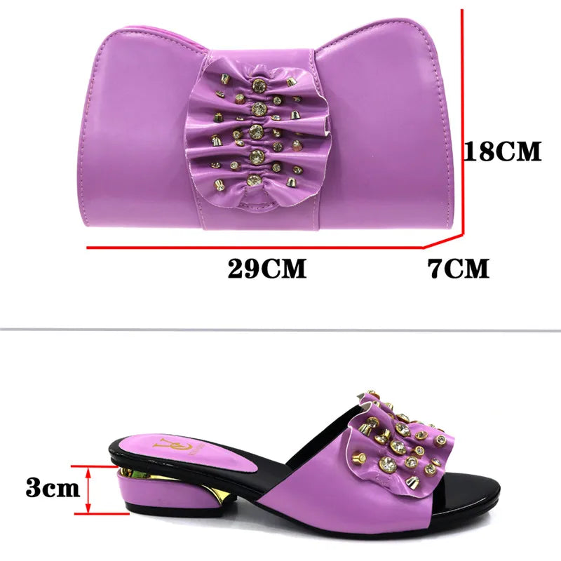 New African Women Shoes And Purse Set Fashion Decorated With Crystal Slipper Shoes And Bag Set For Party On Sale