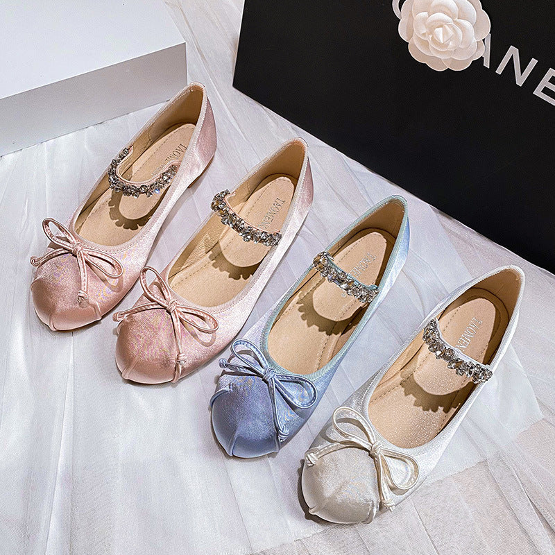 Super Soft Rhinestone Round Head Satin Ballet Shoes