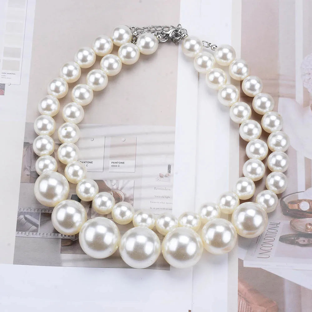 2024 New ZA Fashion Imitation Pearl Double Choker Necklace Women