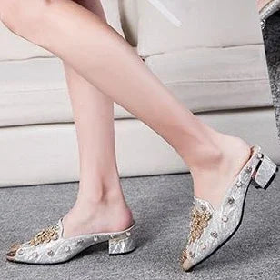 Mules Shoes Women Sandals Ladies Elegant Rhinestone Designer