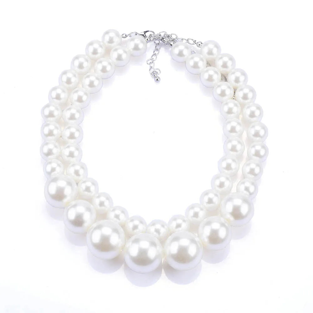 2024 New ZA Fashion Imitation Pearl Double Choker Necklace Women