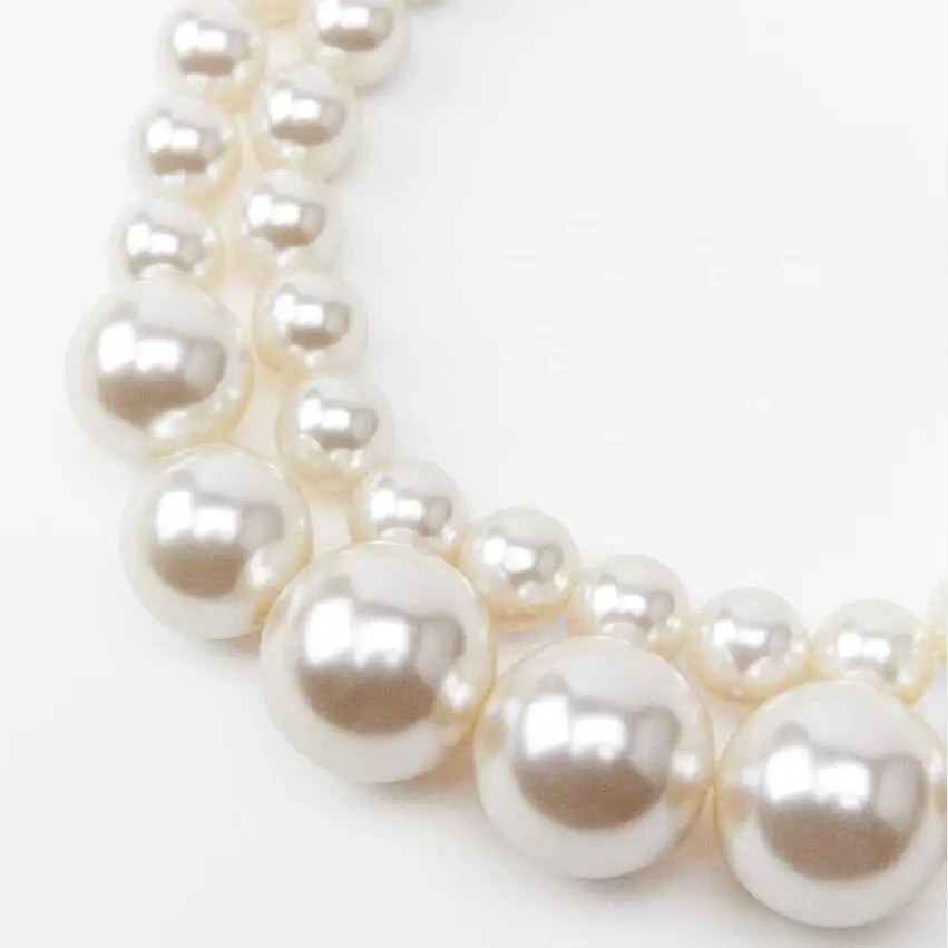 2024 New ZA Fashion Imitation Pearl Double Choker Necklace Women