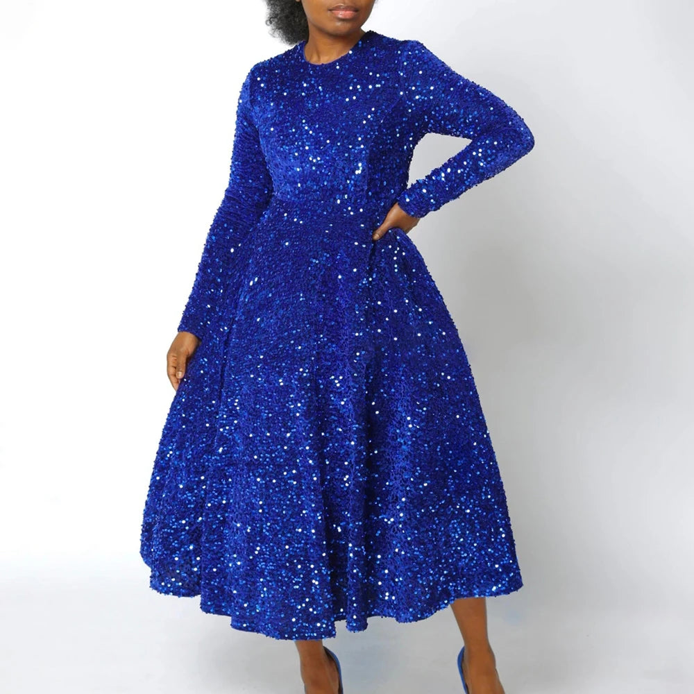 2024 Vintage Fashion Sequin Women Church Swing Dresses