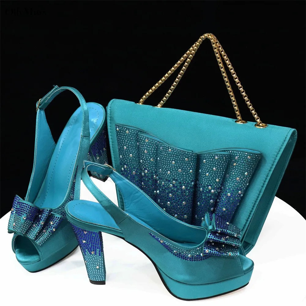 Hot Selling Fashion Yellow Color Women Shoes And Bags To Match Set