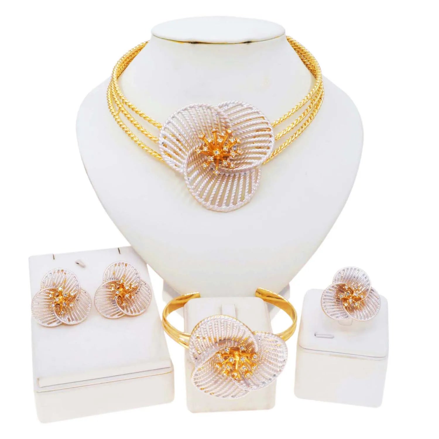 Flower Shape Jewelry Set For Woman Necklace Earrings Bangle Ring Accessories Party Complete Set