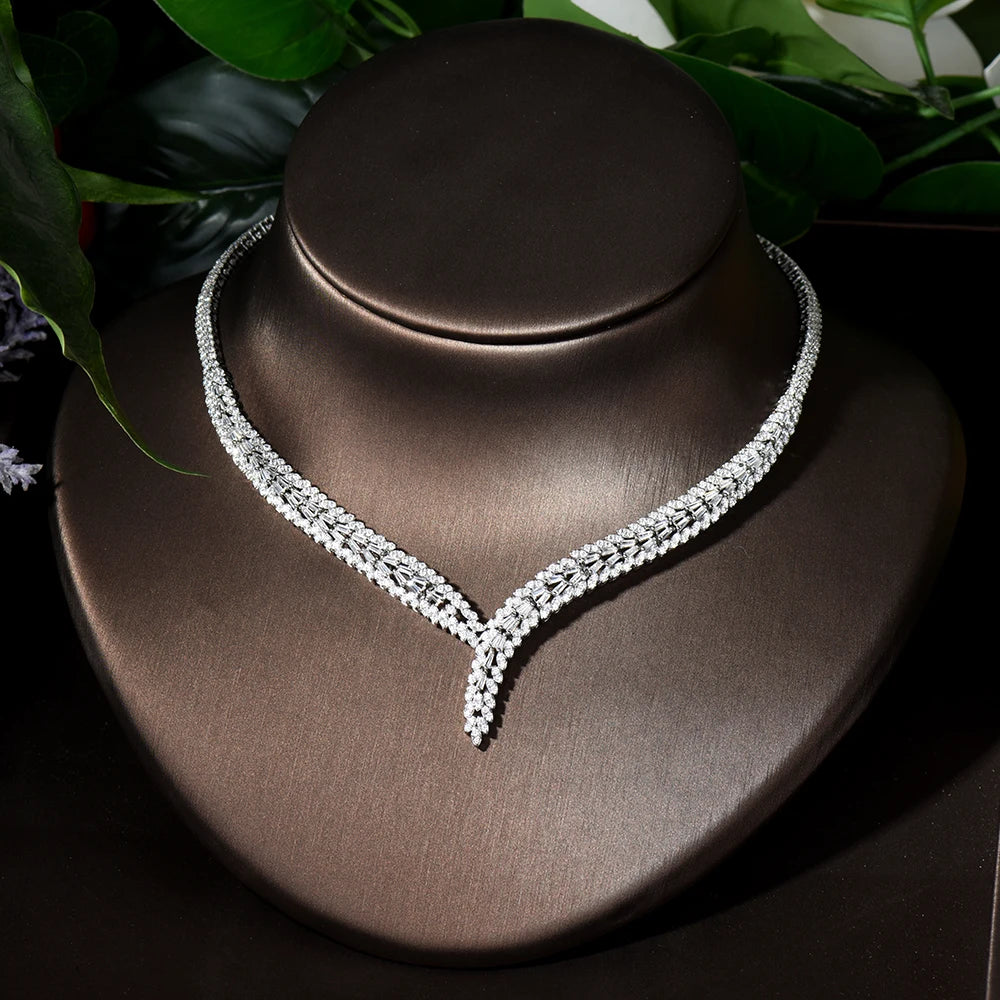 Classic rectangular cubic zirconia wedding necklace