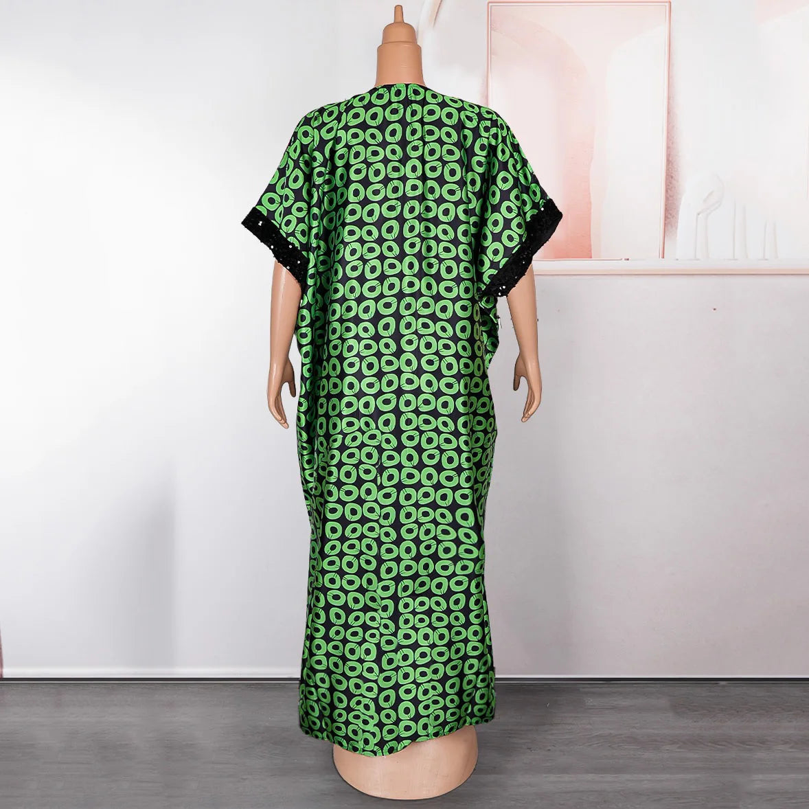 Elegant Long Dress for Women Luxury Printed V Neck Short Sleeve