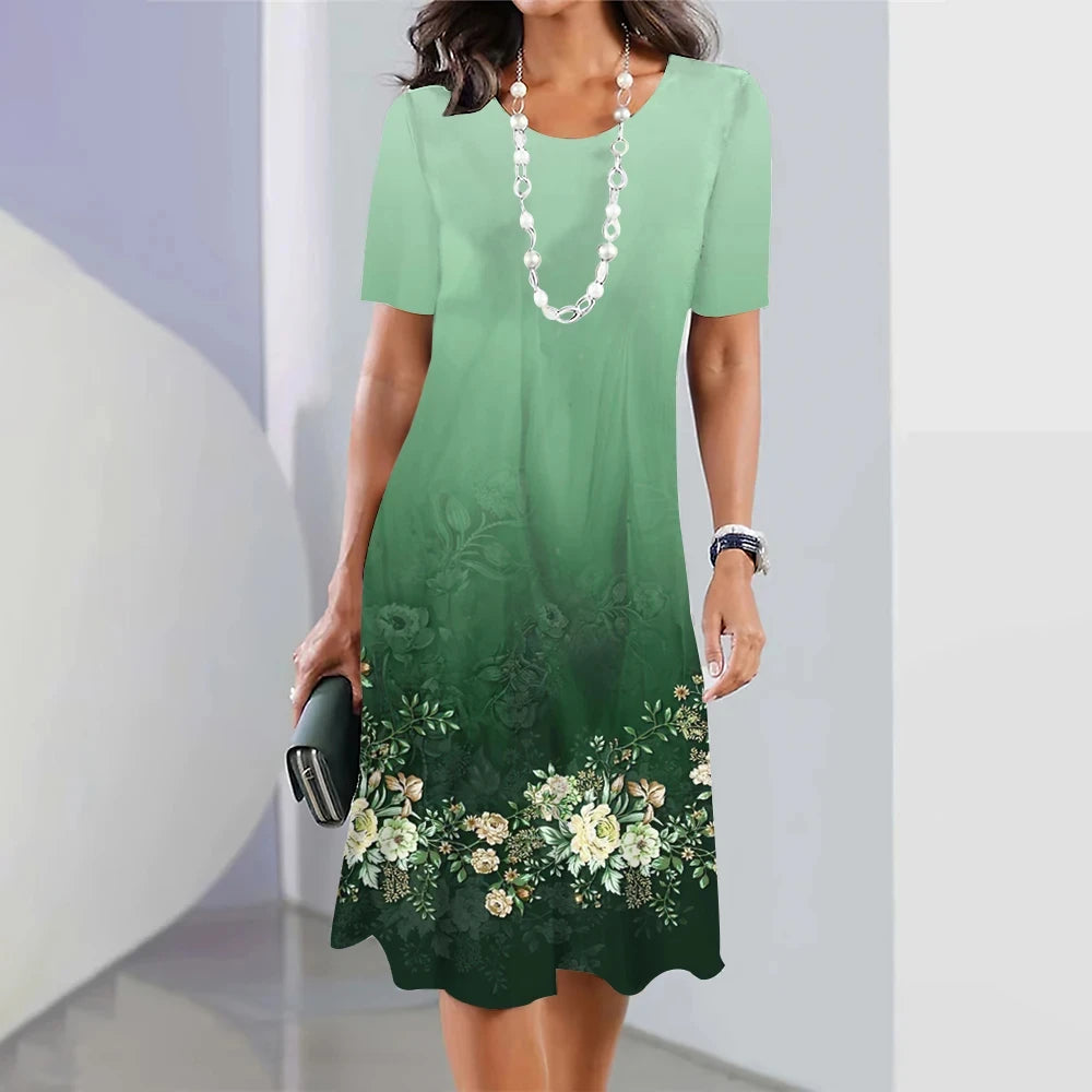 Woman Clothing Short Sleeve Dress Crushed Flowers Dresses