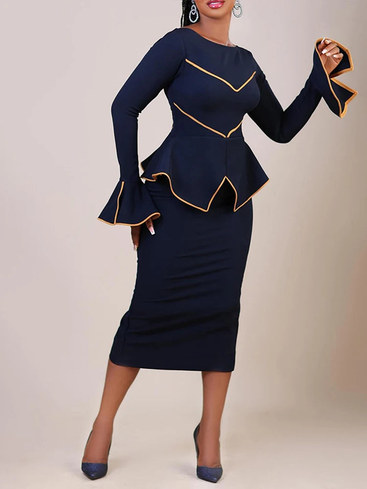 Women Flare Sleeve Bodycon Pencil Dress Teacher Office Church