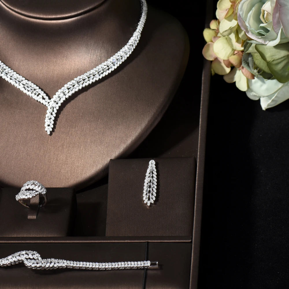 Classic rectangular cubic zirconia wedding necklace