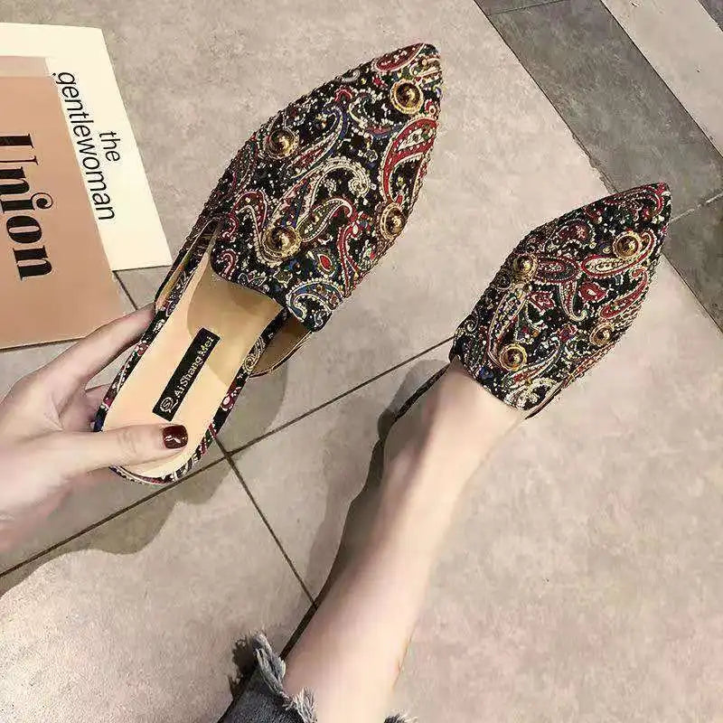 Women's Mules Shoes Women Rhinestone Slippers Mirror Luxury Party Fashion Slipper Summer New 2023 Designer Sandals Elegant Roman