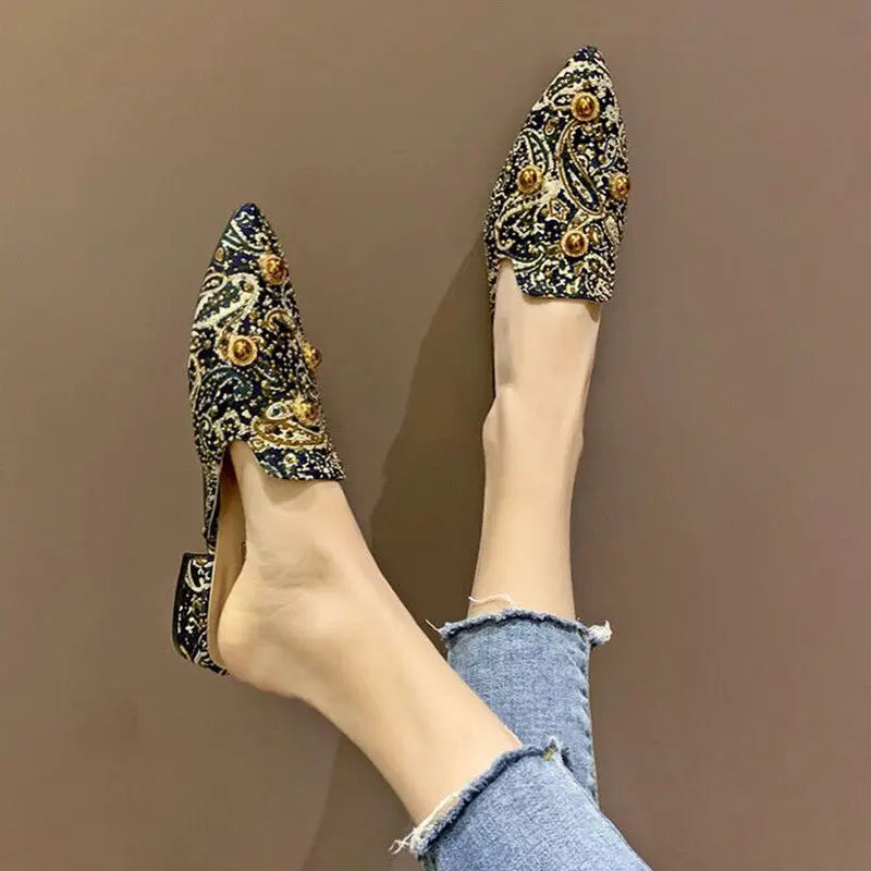 Women's Mules Shoes Women Rhinestone Slippers Mirror Luxury Party Fashion Slipper Summer New 2023 Designer Sandals Elegant Roman