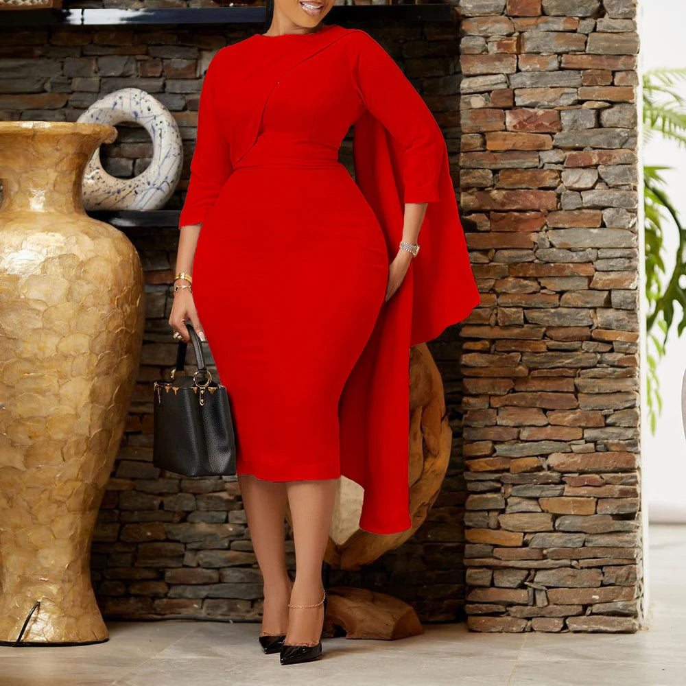 African Dresses New Arrivals 2023 Women Elegant Fashion Pencil Dress 3/4 Sleeve Knee Length Cloak Casual Bodycon Church Dress