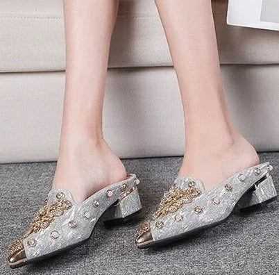 Mules Shoes Women Sandals Ladies Elegant Rhinestone Designer