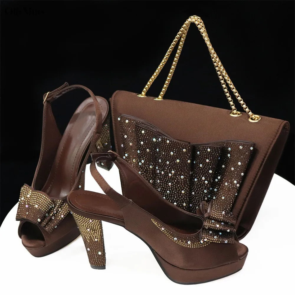 Hot Selling Fashion Yellow Color Women Shoes And Bags To Match Set