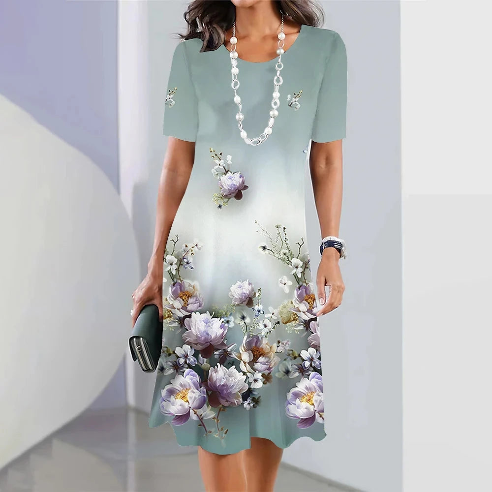 Woman Clothing Short Sleeve Dress Crushed Flowers Dresses