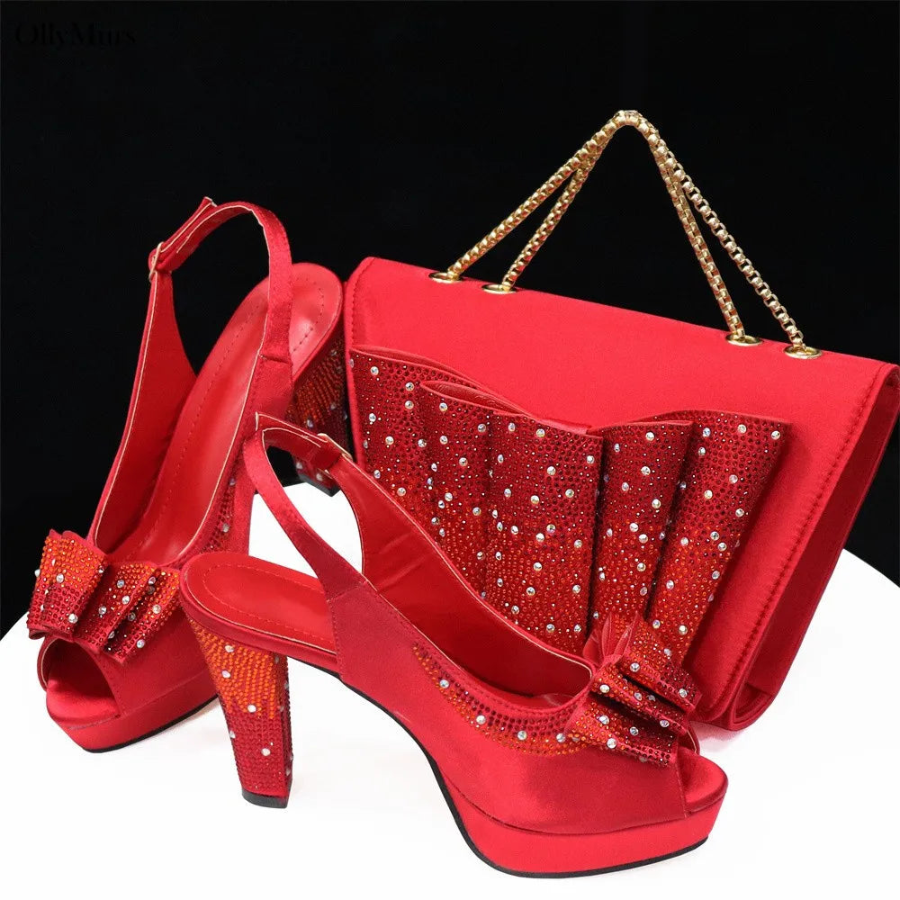 Hot Selling Fashion Yellow Color Women Shoes And Bags To Match Set